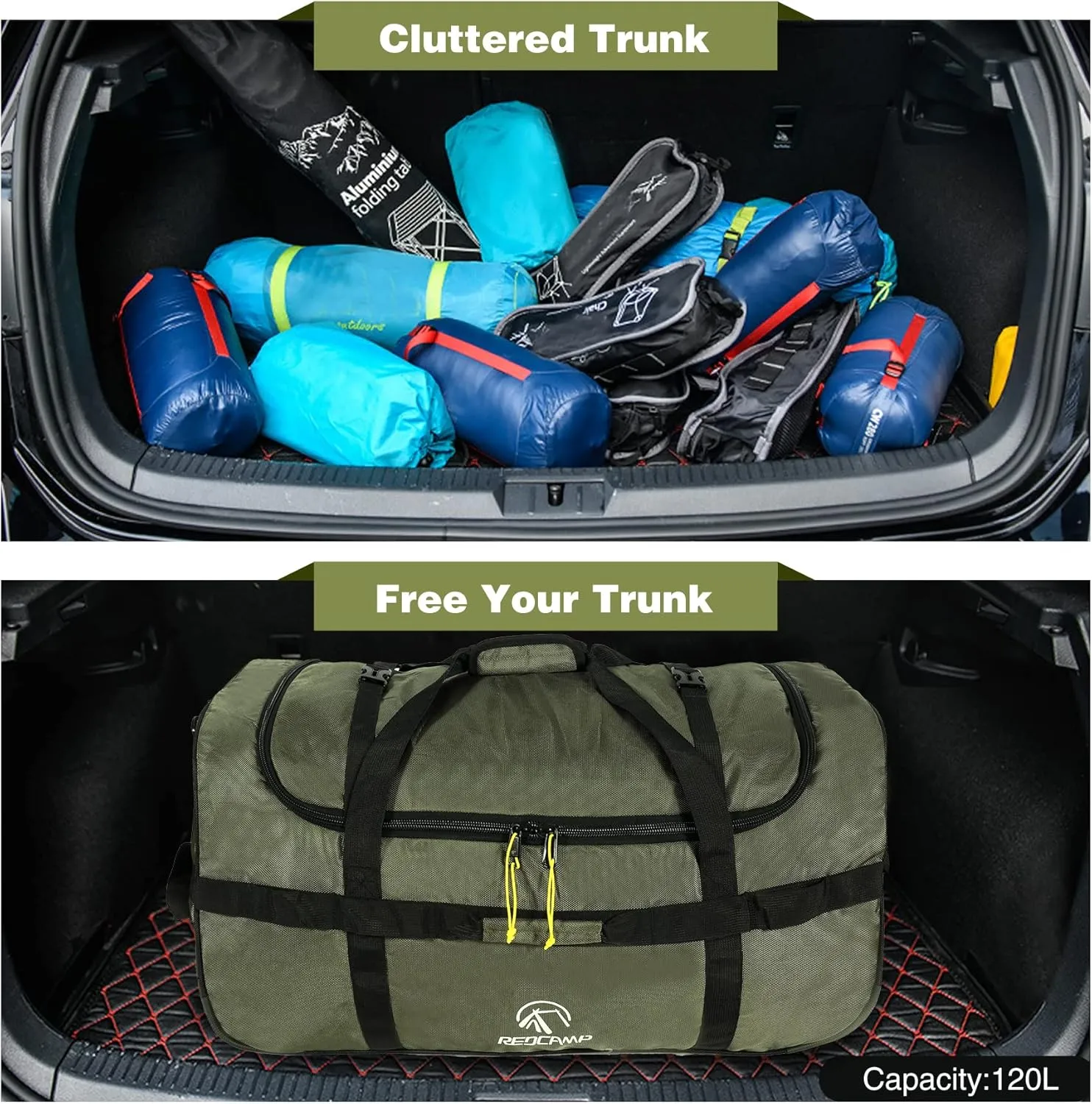 REDCAMP 85L/120L/140L Foldable Duffle Bag with Wheels, Large Travel Duffel Bag
