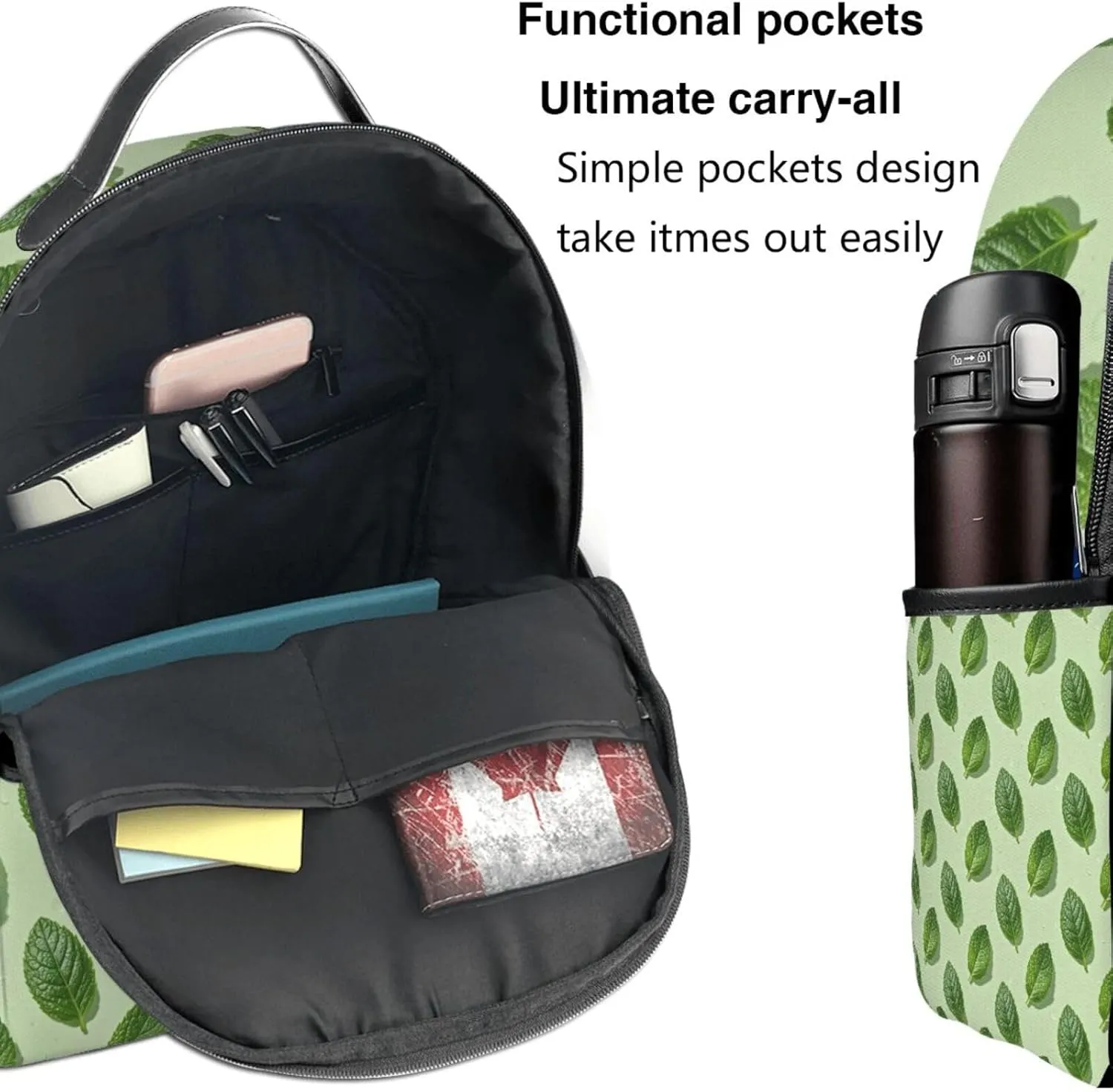 Refreshing Mint Leaves Adult Backpacks 14 Inch Laptop Backpack Double Shoulder Bag for Work Travel Gifts