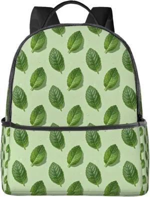 Refreshing Mint Leaves Adult Backpacks 14 Inch Laptop Backpack Double Shoulder Bag for Work Travel Gifts