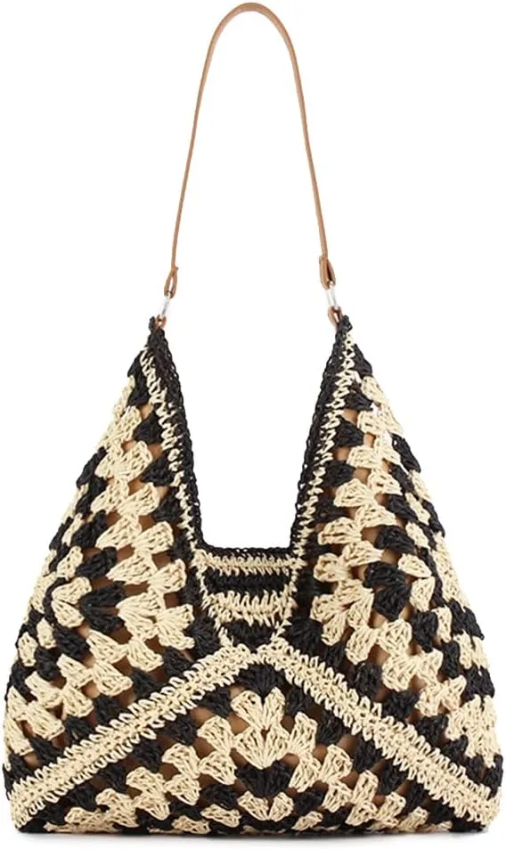 Rejolly Straw Hobo Bag for Women Tote Bag Summer Vacation Beach Handbags Boho Bohemian Style Shoulder Purse