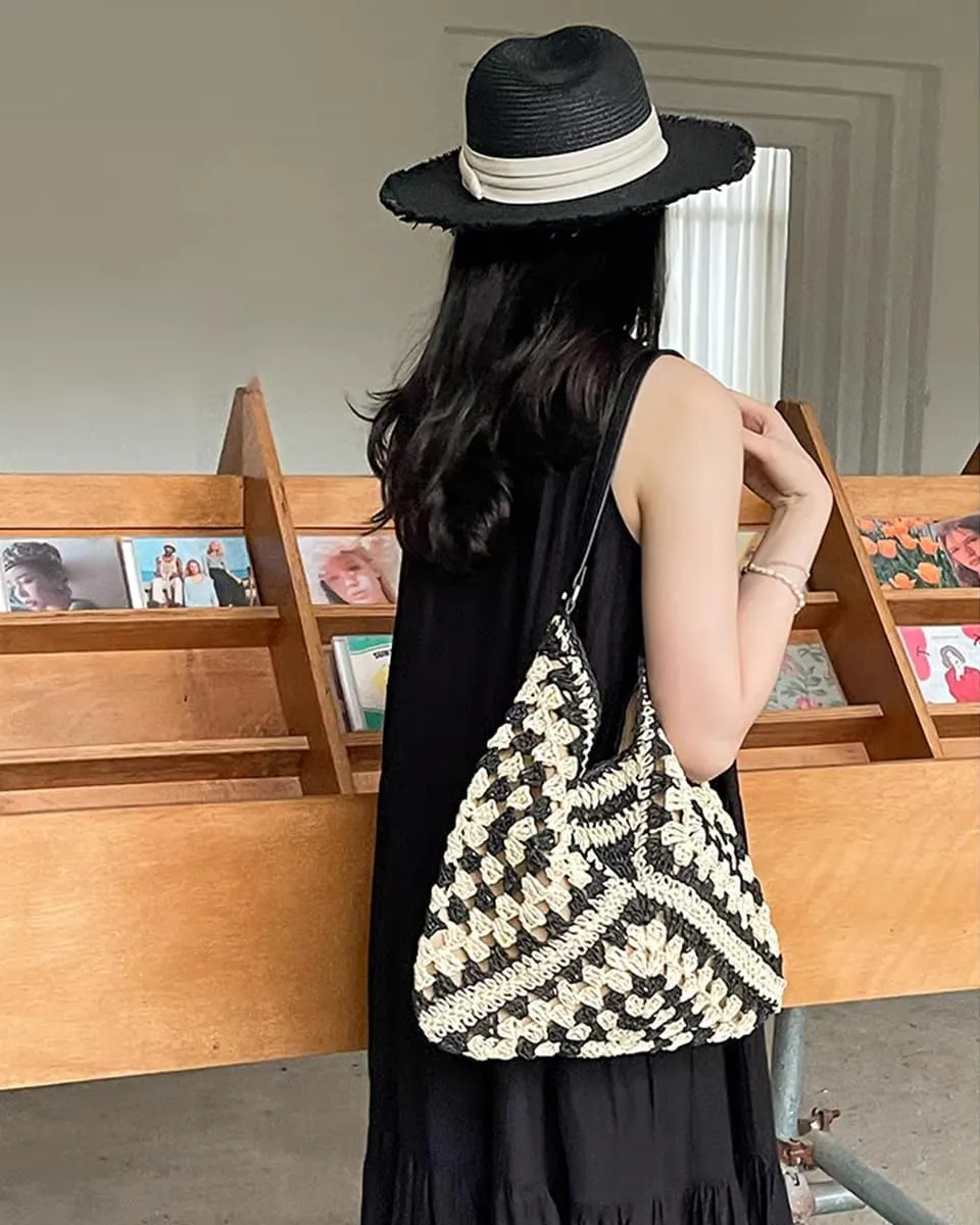 Rejolly Straw Hobo Bag for Women Tote Bag Summer Vacation Beach Handbags Boho Bohemian Style Shoulder Purse