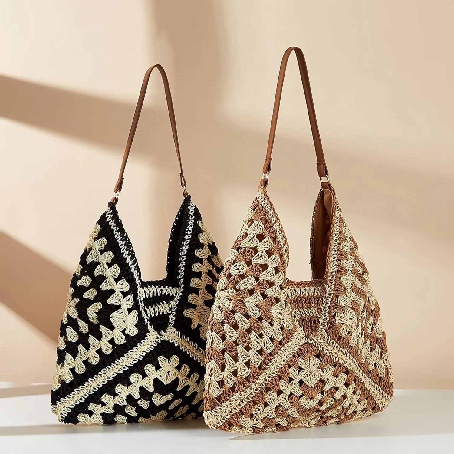 Rejolly Straw Hobo Bag for Women Tote Bag Summer Vacation Beach Handbags Boho Bohemian Style Shoulder Purse