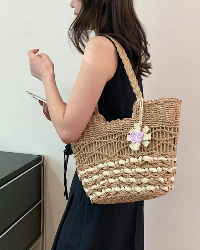 Rejolly Straw Tote Bag for Women Summer Vacation Beach Handbags Boho Rattan Woven Shoulder Purse Zipper Closure