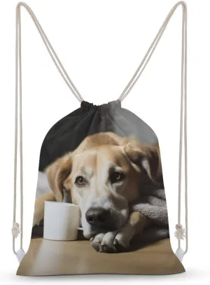 Resting Dog Drawstring Backpack for Women Men Drawstring Bag for Travel Swimming Sports Gym Bag