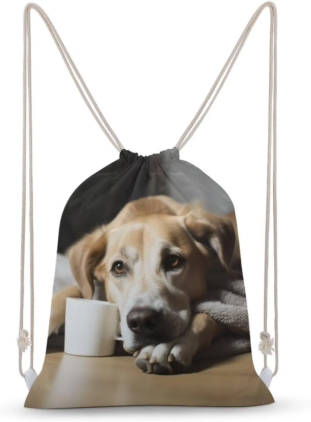 Resting Dog Drawstring Backpack for Women Men Drawstring Bag for Travel Swimming Sports Gym Bag