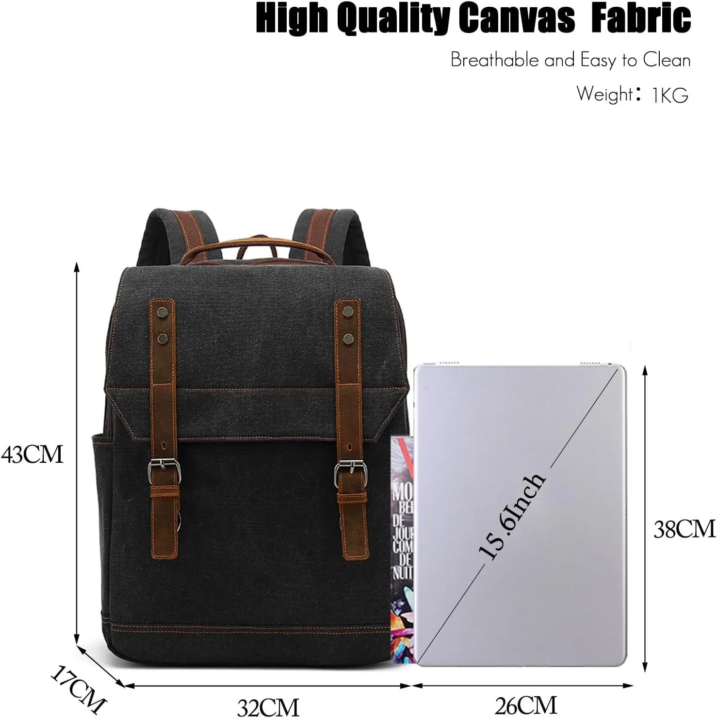 Retro Canvas Business Backpack Men Laptop Rucksack Daily Casual Daypacks Internal Frame Backpacks Hiking Backpack Travel Essentials Trekking Rucksack Black