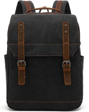 Retro Canvas Business Backpack Men Laptop Rucksack Daily Casual Daypacks Internal Frame Backpacks Hiking Backpack Travel Essentials Trekking Rucksack Black