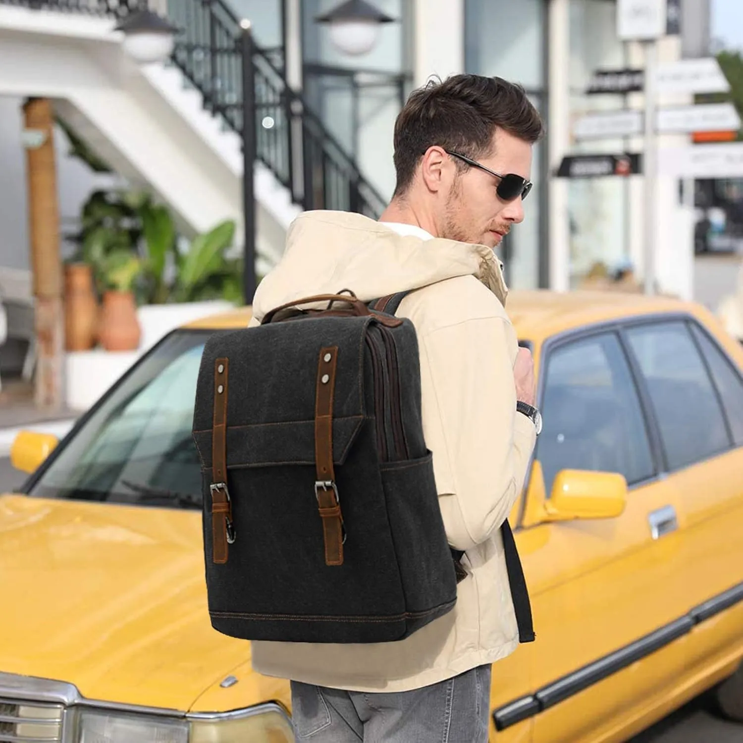 Retro Canvas Business Backpack Men Laptop Rucksack Daily Casual Daypacks Internal Frame Backpacks Hiking Backpack Travel Essentials Trekking Rucksack Black