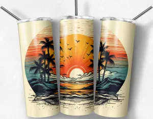 Retro sunset beach tumbler