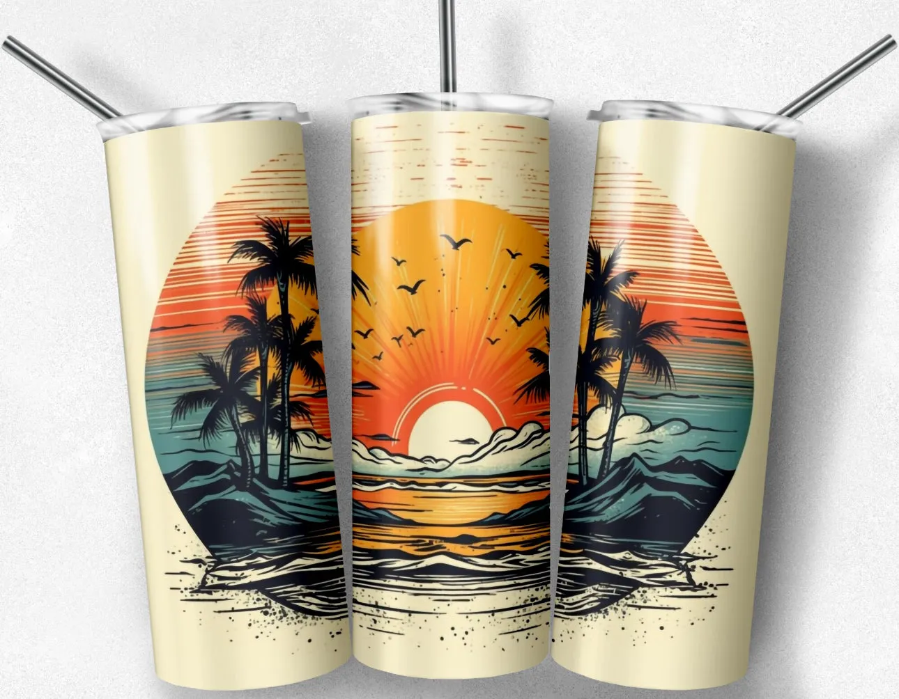 Retro sunset beach tumbler