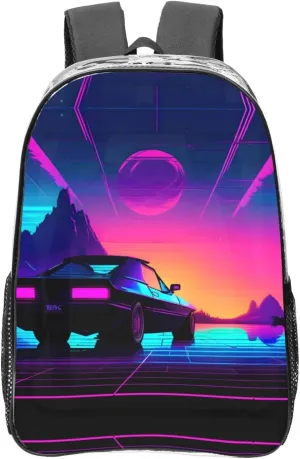 Retrowave pictures Print Large Clear PVC Backpack Men Women Suitable Bag Stadium Event Outdoor Sport Travel