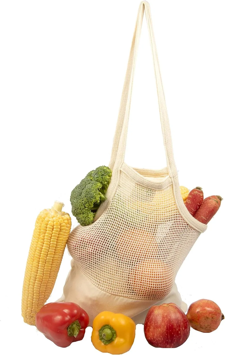 Reusable Mesh Grocery Shopping Bags - Organic Cotton Mesh Tote Bags - Net Farmers Market Bags with Reinforced Bottom - Mesh Mushroom Foraging Tote Bags - Portable Cotton French Market Tote (3 Bags)