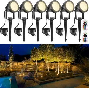 RGB Spotlights Outdoor, Color Changing Landscape Lights, Waterproof Spotlight with US Plug for Yard Tree Garden Path House Halloween Christmas Decoration(6 Pack)