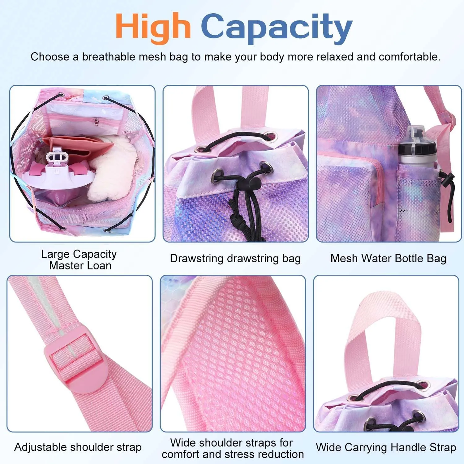 RHCPFOVR Mesh Swim Bags for Swimmers - Drawstring Backpack for Women Men Girls Swim Team Gear Swimming Beach Gym Bag Sports Pool