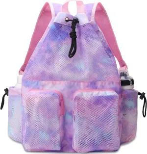 RHCPFOVR Mesh Swim Bags for Swimmers - Drawstring Backpack for Women Men Girls Swim Team Gear Swimming Beach Gym Bag Sports Pool