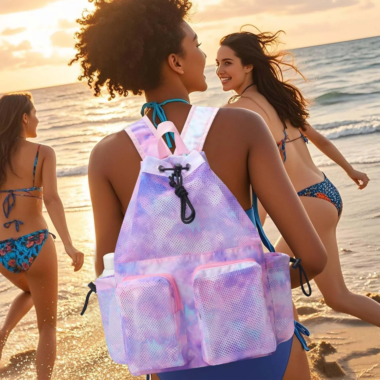 RHCPFOVR Mesh Swim Bags for Swimmers - Drawstring Backpack for Women Men Girls Swim Team Gear Swimming Beach Gym Bag Sports Pool