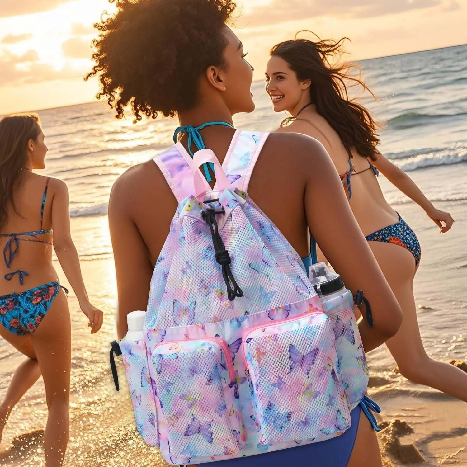 RHCPFOVR Mesh Swim Bags for Swimmers - Drawstring Backpack for Women Men Girls Swim Team Gear Swimming Beach Gym Bag Sports Pool