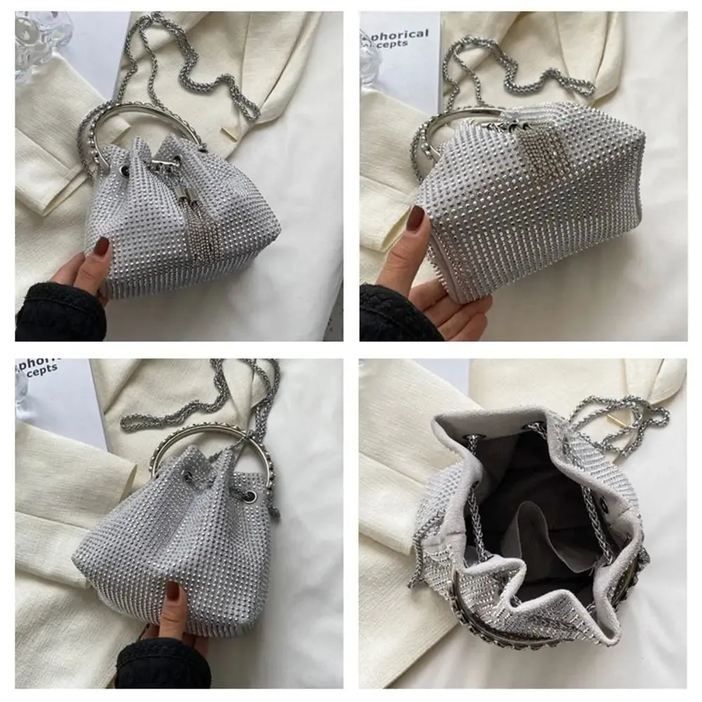 Rhinestone Evening Bag Silver Purse Sparkly Diamond Silver Clutch Purses for Women Party Club Wedding