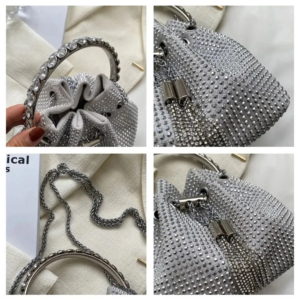 Rhinestone Evening Bag Silver Purse Sparkly Diamond Silver Clutch Purses for Women Party Club Wedding