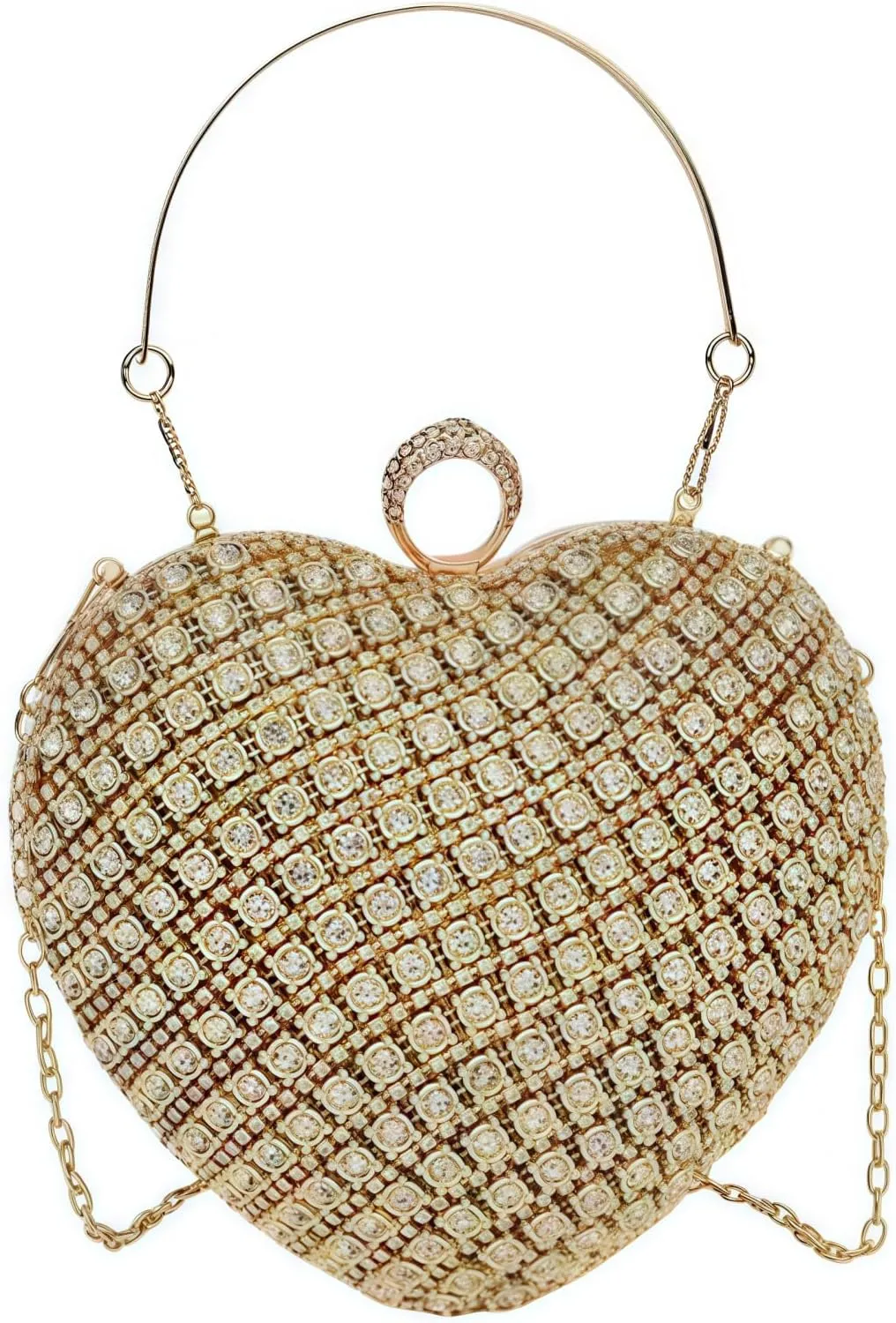 Rhinestones Heart Shape Clutch Purses for Women, Cute Crossbody Evening Bag Solid Shoulder Handbag Cocktail Prom