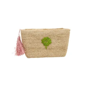 Rice DK Raffia Clutch with Clover Application - Rose Pom Poms in Nature