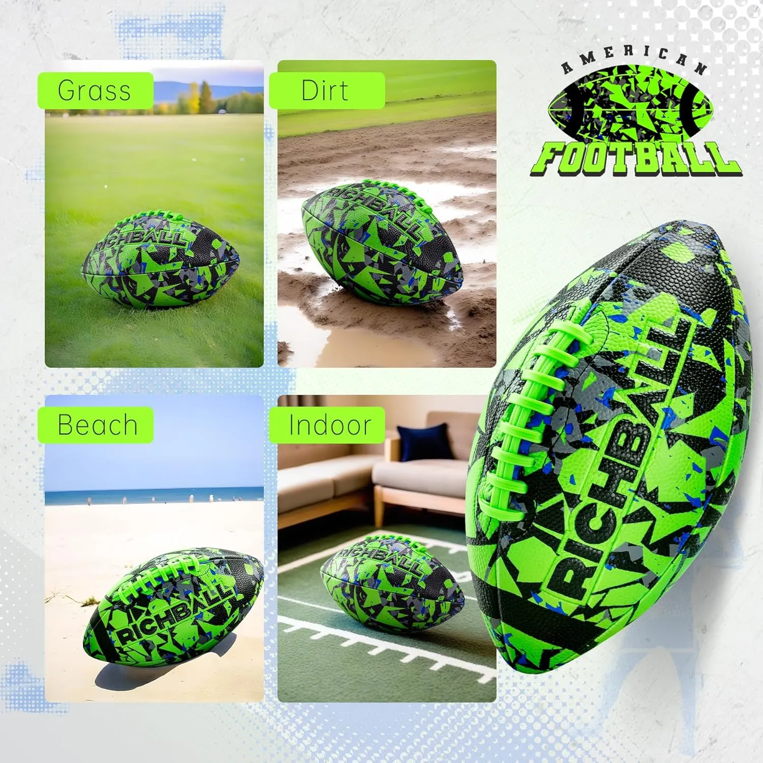 Richball Kids Youth Football - Official Size 6/9 for Juniors and Adults, Waterproof All-Weather Premium Composite Leather Football for Indoor & Outdoor Play, Includes Pump