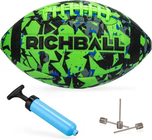 Richball Kids Youth Football - Official Size 6/9 for Juniors and Adults, Waterproof All-Weather Premium Composite Leather Football for Indoor & Outdoor Play, Includes Pump