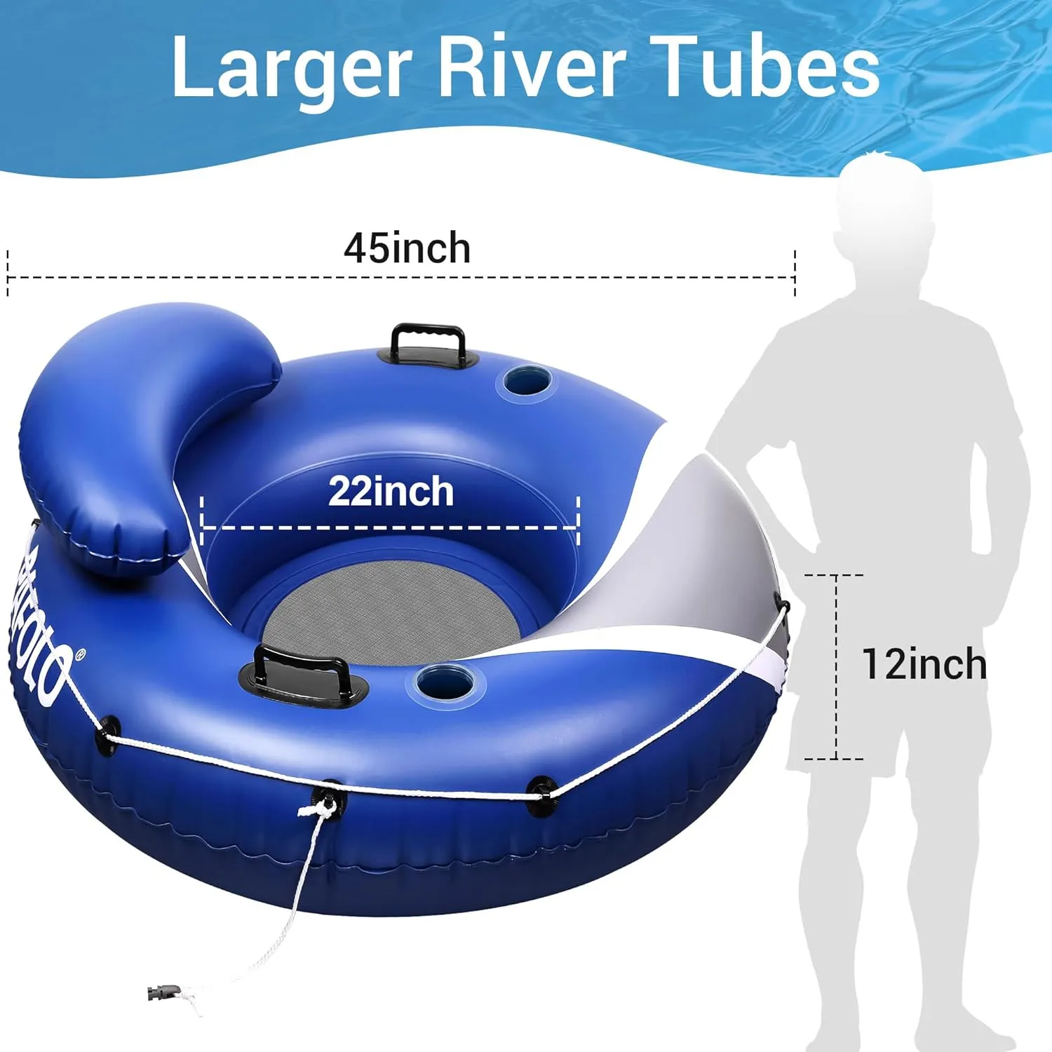 River Tubes for Floating Heavy Duty, Pool Float Adult, 45" Inflatable Float Tube for Beach Lake Rafting, River Floats with Mesh Bottom