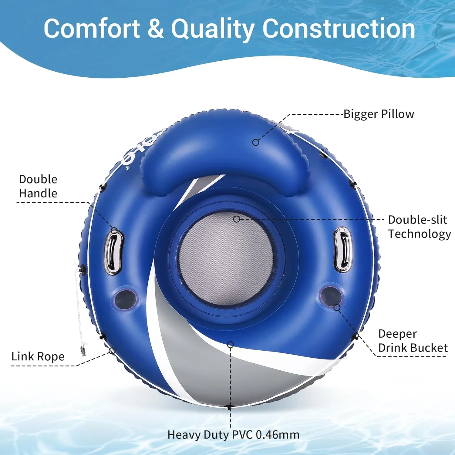 River Tubes for Floating Heavy Duty, Pool Float Adult, 45" Inflatable Float Tube for Beach Lake Rafting, River Floats with Mesh Bottom