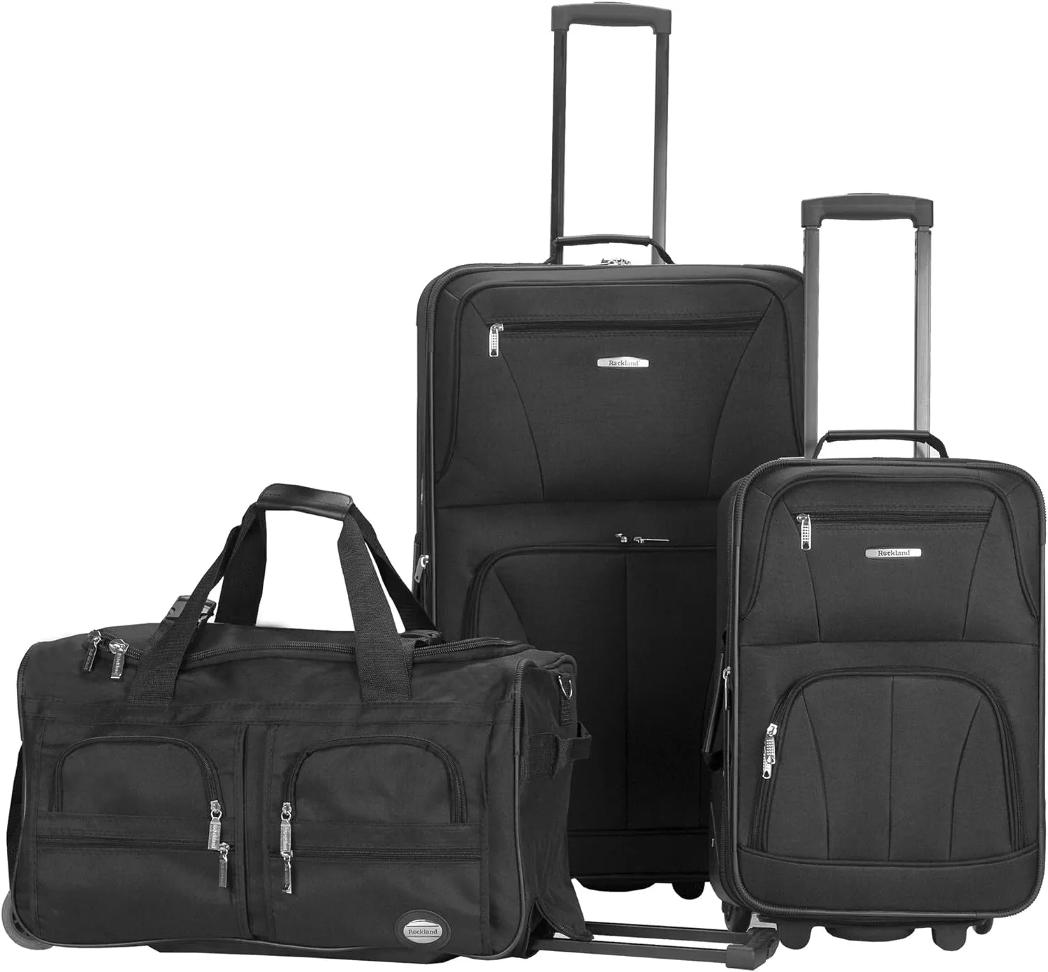 Rockland Vara Softside 3-Piece Upright Luggage Set,Expandable, Black, (20/22/28)