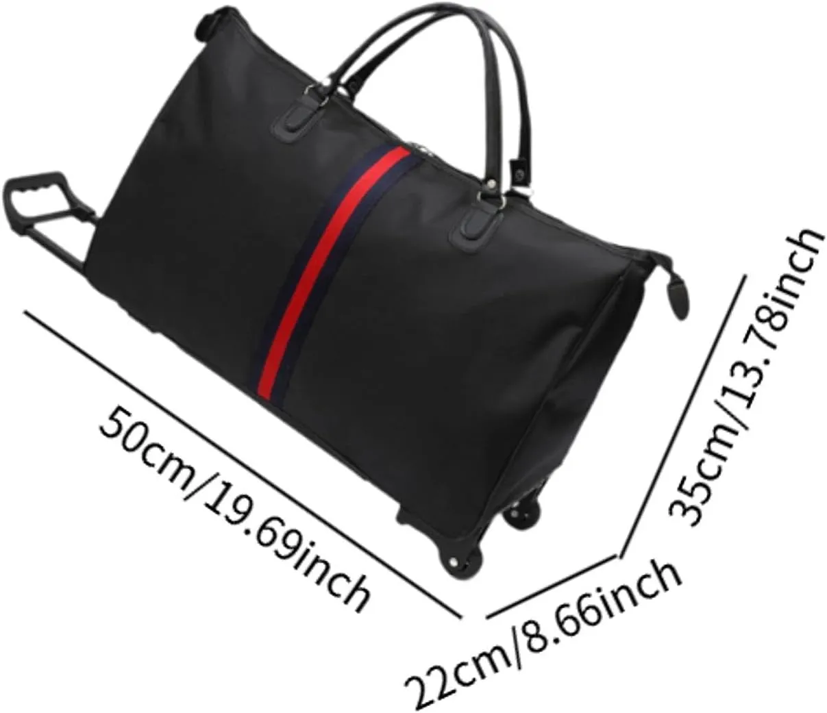 Rolling Duffel Bag Wheeled Suitcase Rolling Travel Bag for Camping Weekends Away, 50 cmx22 cmx35 cm