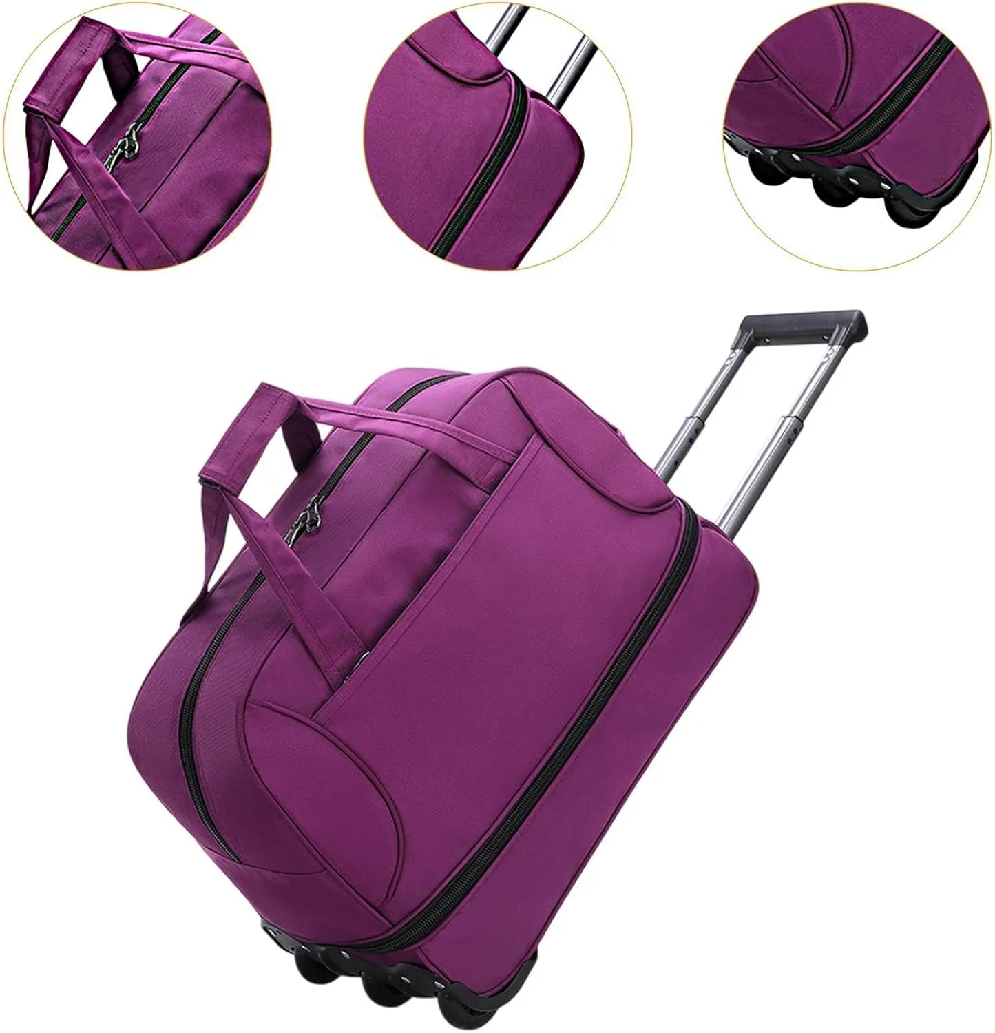 Rolling Duffel Bag with Wheels Oxford Cloth Wheeled for Traveling Outdoor Picnic, Violet