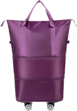 Rolling Duffel Bag with Wheels Unisex Expandable Wheeled Luggage Bag Portable Large Capacity Waterproof Rolling Pulley Storage Bag Suitcase for Travel(Deep Purple)