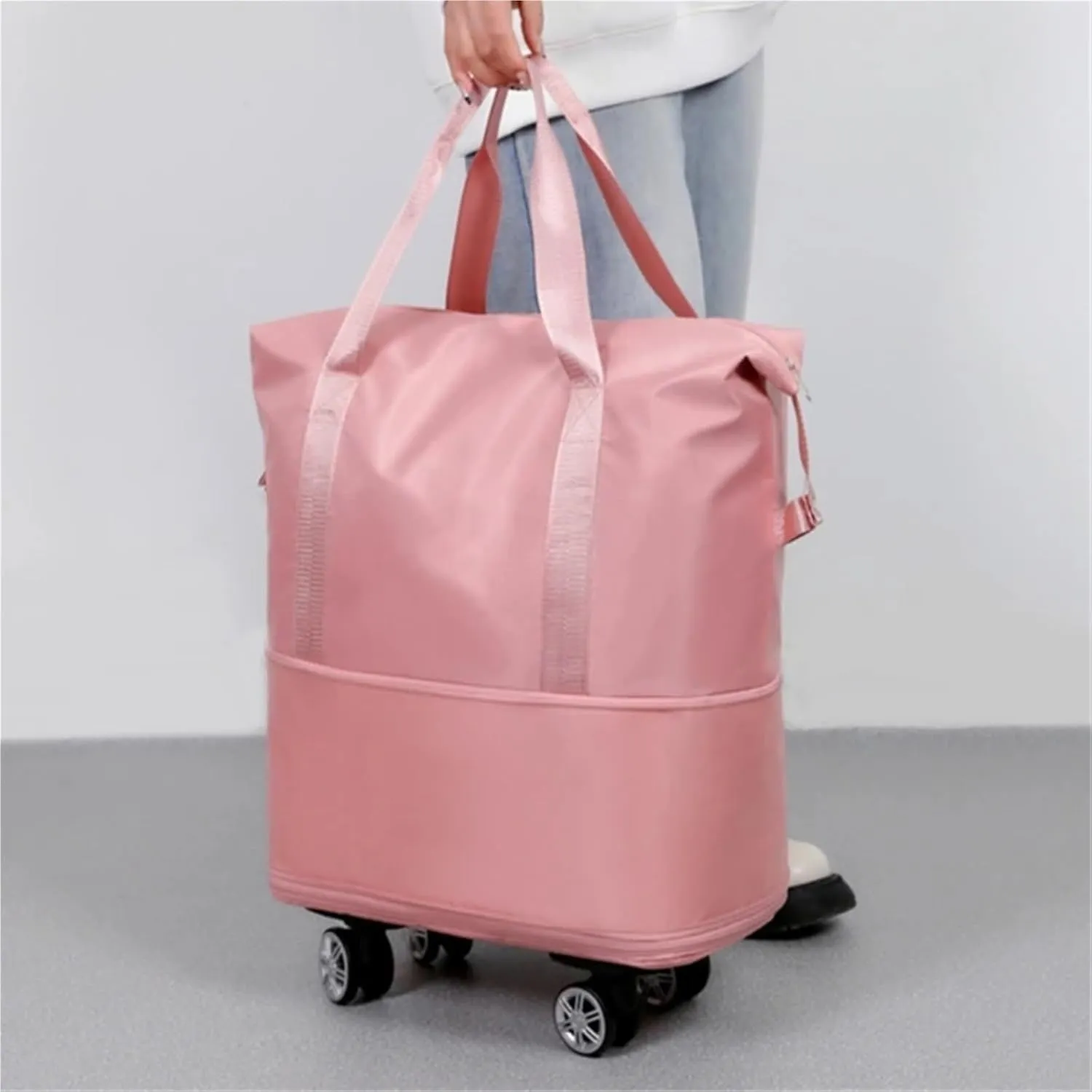 Rolling Duffel Bag with Wheels Unisex Expandable Wheeled Luggage Bag Portable Large Capacity Waterproof Rolling Pulley Storage Bag Suitcase for Travel(Deep Purple)