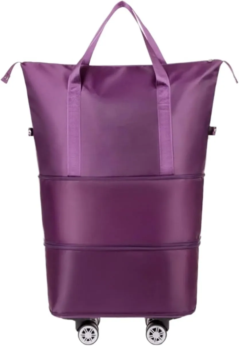 Rolling Duffel Bag with Wheels Unisex Expandable Wheeled Luggage Bag Portable Large Capacity Waterproof Rolling Pulley Storage Bag Suitcase for Travel(Deep Purple)