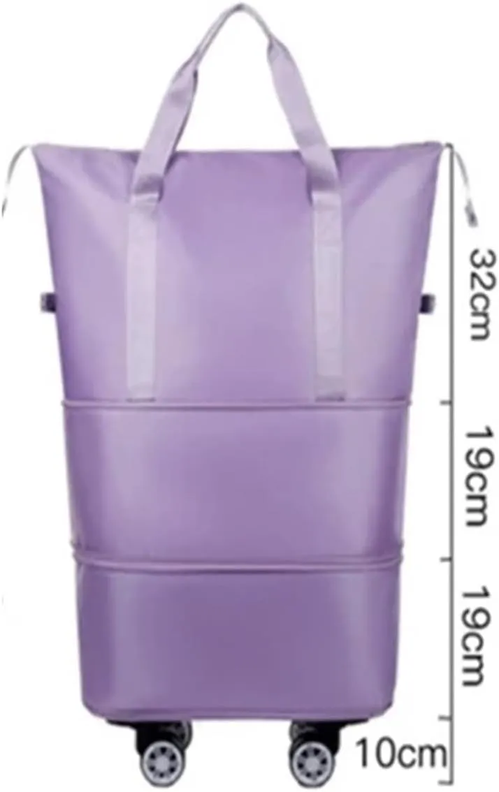 Rolling Duffel Bag with Wheels Unisex Expandable Wheeled Luggage Bag Portable Large Capacity Waterproof Rolling Pulley Storage Bag Suitcase for Travel(Deep Purple)