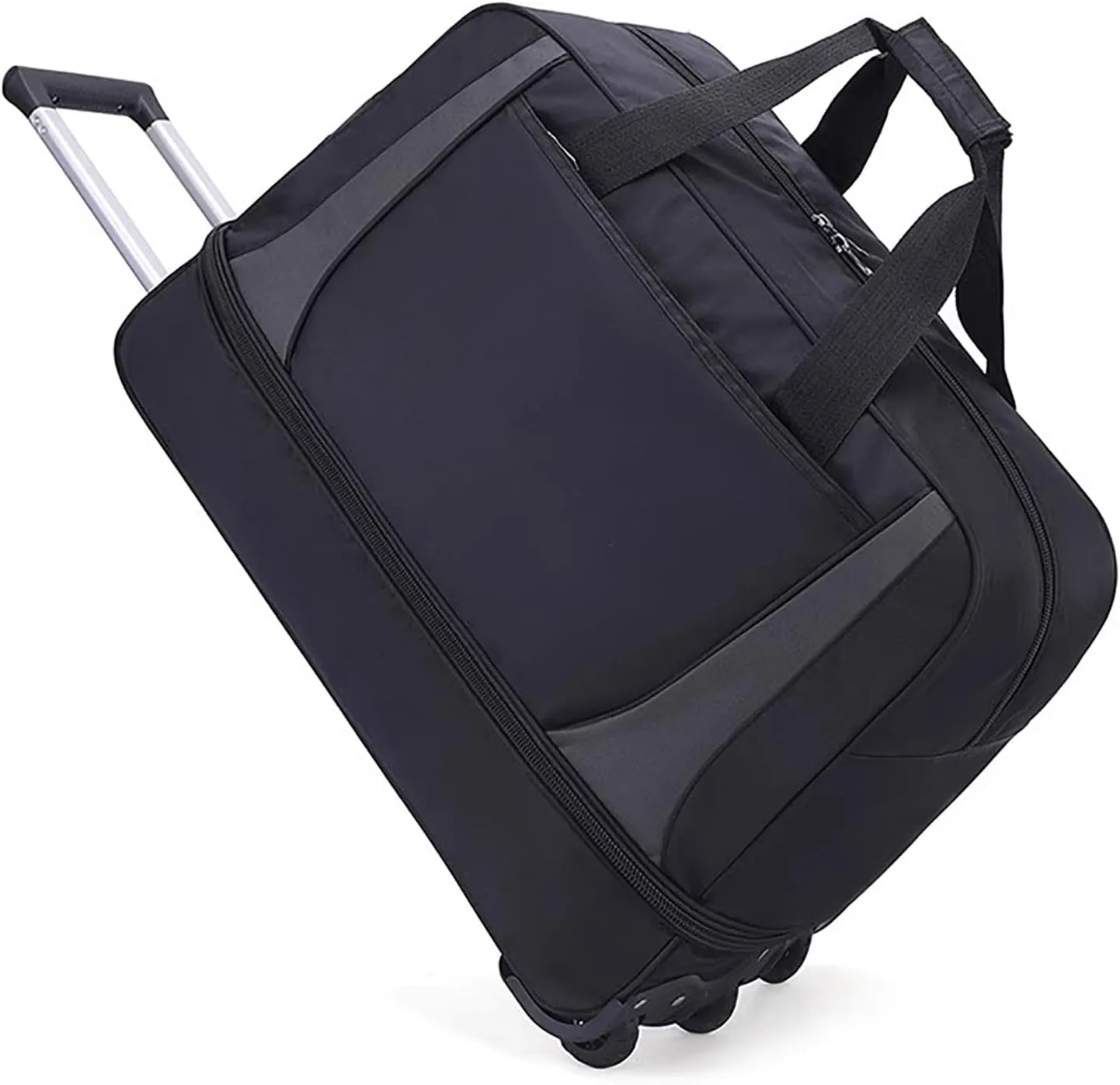 Rolling Duffle Bag, Wheeled Duffle Bag Large Capacity Foldable Travel Luggage with Telescopic Handle, Waterproof Overnight Bag for Travel, Gym, Yoga(Black,Large)