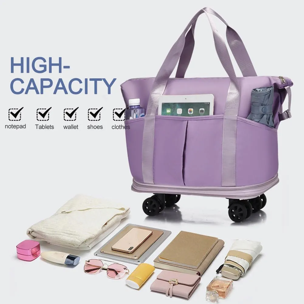 Rolling Expandable Foldable Duffle Bag for Travel with Wheels, Rolling Luggage bag, Carry-on Large Duffel Bag Large Weekend Bag (pink)