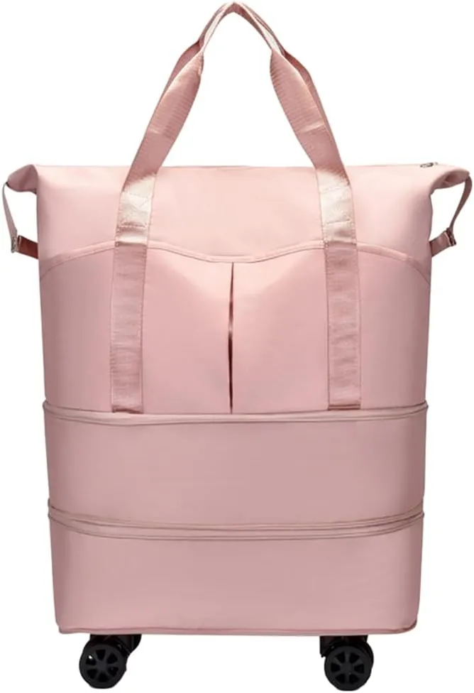 Rolling Expandable Foldable Duffle Bag for Travel with Wheels, Rolling Luggage bag, Carry-on Large Duffel Bag Large Weekend Bag (pink)