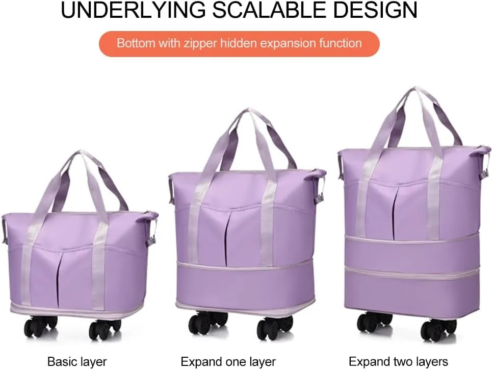 Rolling Expandable Foldable Duffle Bag for Travel with Wheels, Rolling Luggage bag, Carry-on Large Duffel Bag Large Weekend Bag (pink)