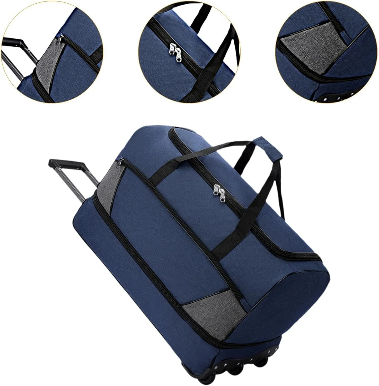 Rolling Garment Duffel Bag Multipurpose for Men Women Telescopic Aluminum Handle Lightweight Suit Dress Bag Water Resistant, Blue M