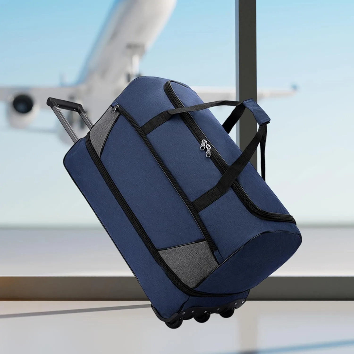 Rolling Garment Duffel Bag Multipurpose for Men Women Telescopic Aluminum Handle Lightweight Suit Dress Bag Water Resistant, Blue M