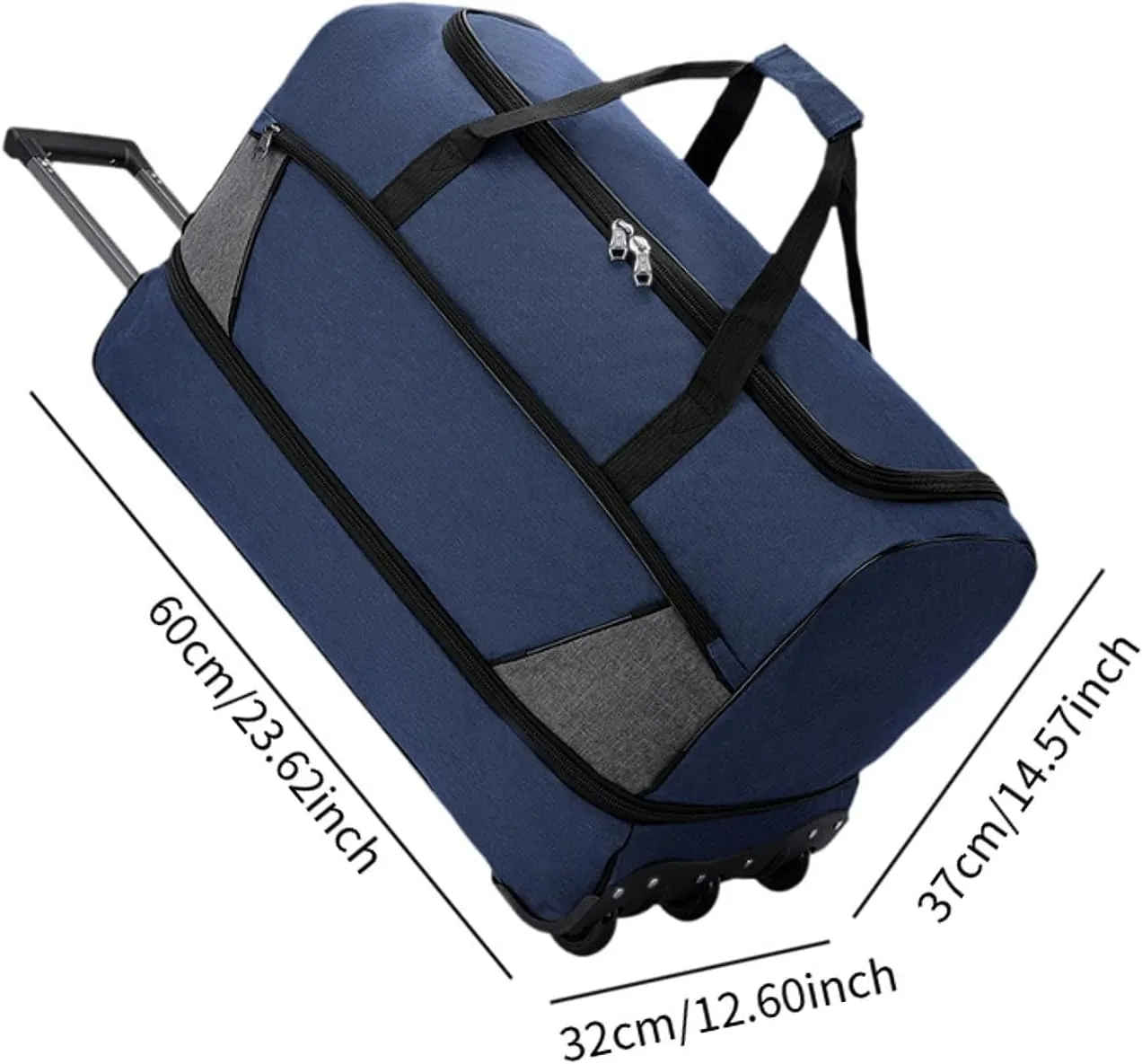 Rolling Garment Duffel Bag Multipurpose for Men Women Telescopic Aluminum Handle Lightweight Suit Dress Bag Water Resistant, Blue M
