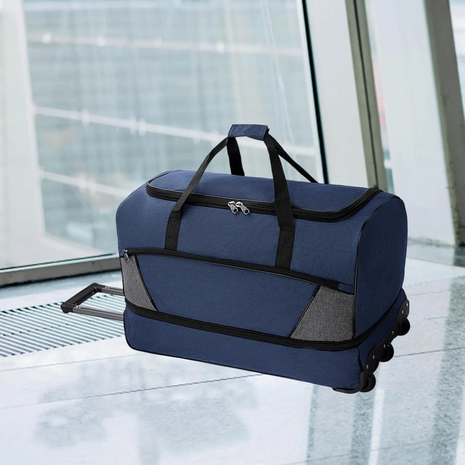 Rolling Garment Duffel Bag Multipurpose for Men Women Telescopic Aluminum Handle Lightweight Suit Dress Bag Water Resistant, Blue M