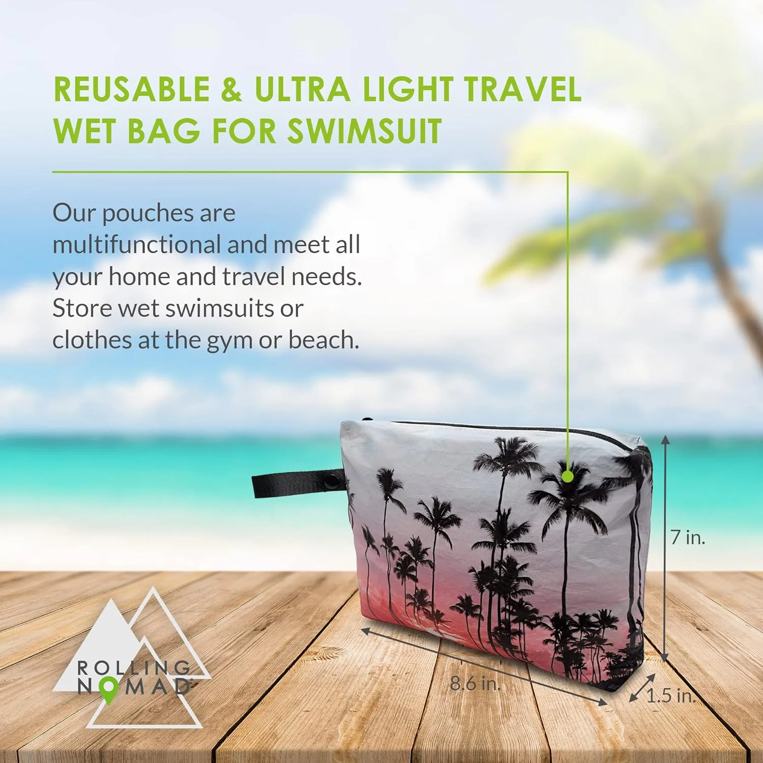 Rolling Nomad Tyvek Zippered Pouch, Wet Bikini Bag, Travel, Toiletry, Pool, Beach Essential, Waterproof, Summer Must Haves, 11.5x8.5x2 (Medium)