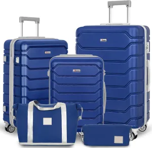 Romswi 5Piece Luggage Sets, Durable PC ABS Hardshell Spinner Luggage with TSA Lock, Suitcase Sets with Duffel Bag,Navy (20 24 28 inch TB DB)