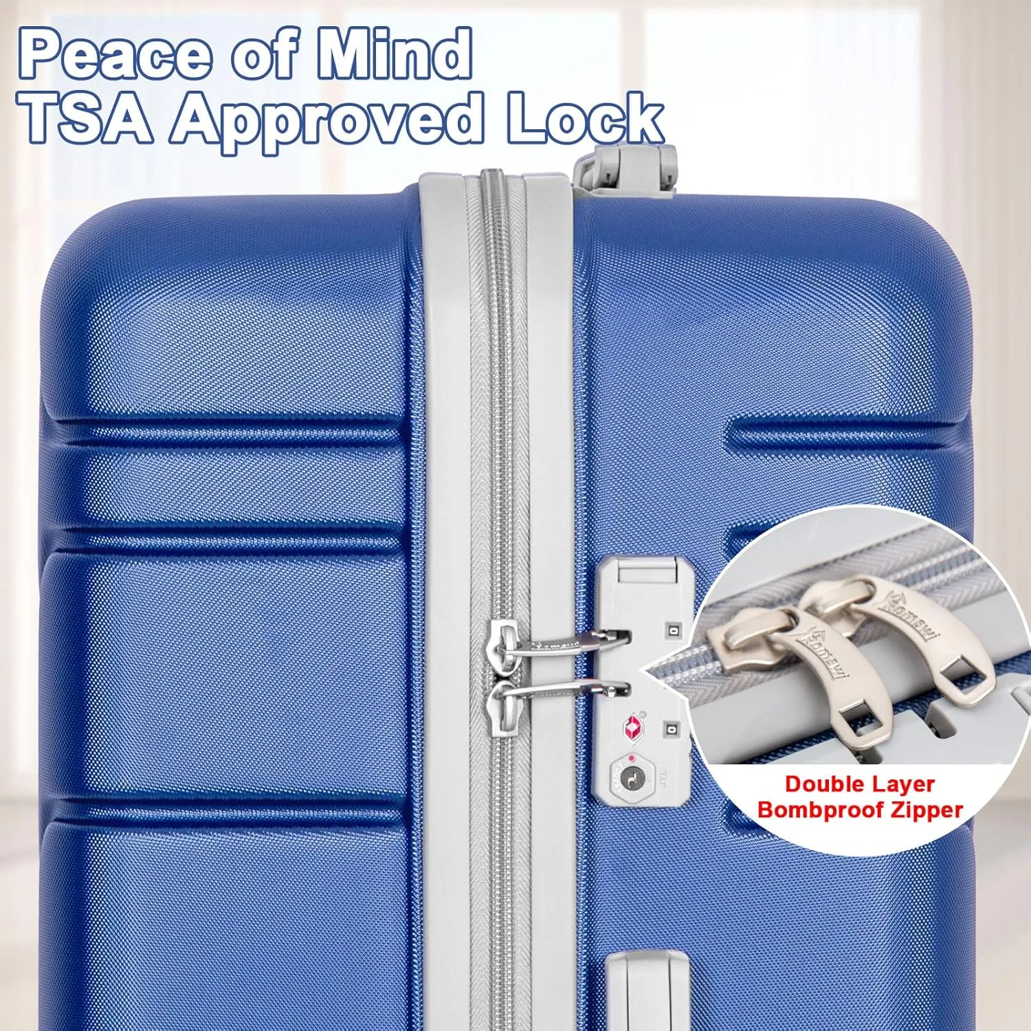 Romswi 5Piece Luggage Sets, Durable PC ABS Hardshell Spinner Luggage with TSA Lock, Suitcase Sets with Duffel Bag,Navy (20 24 28 inch TB DB)