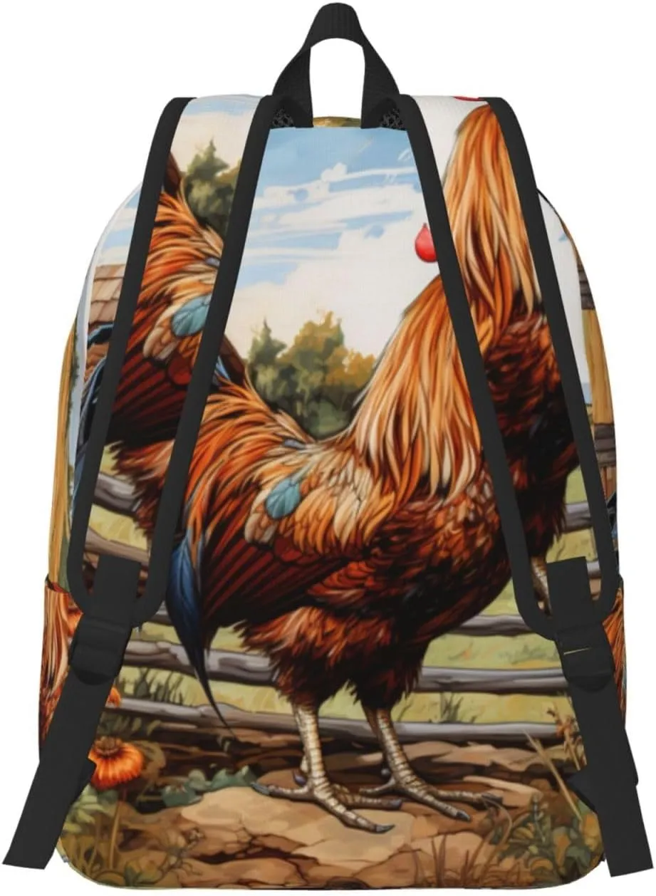 Rooster on Wood in Farmland Canvas Casual Lightweight Duffel Bag, Fashion Duffel Bag, Unisex Travel Backpack