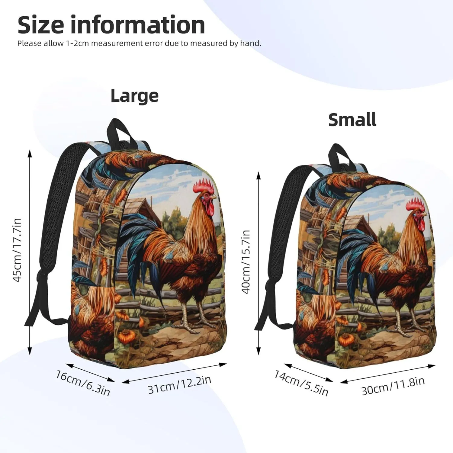 Rooster on Wood in Farmland Canvas Casual Lightweight Duffel Bag, Fashion Duffel Bag, Unisex Travel Backpack