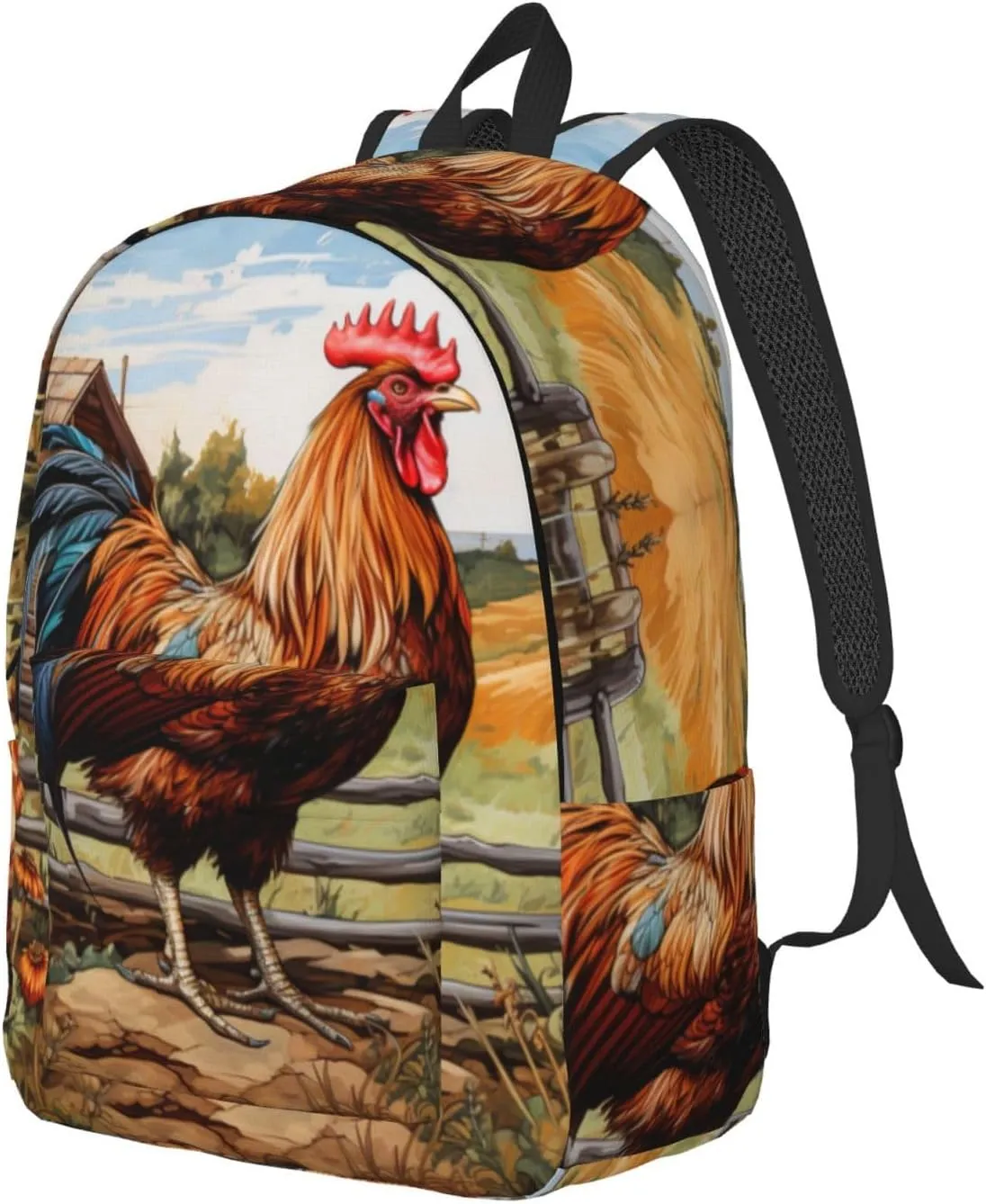 Rooster on Wood in Farmland Canvas Casual Lightweight Duffel Bag, Fashion Duffel Bag, Unisex Travel Backpack
